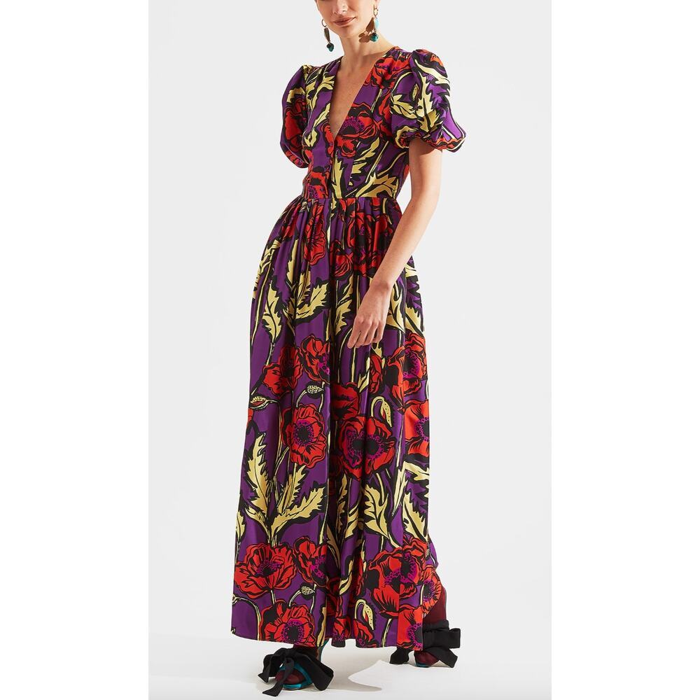 LA DoubleJ Persephone Maxi in Violet Big Blooms Silk